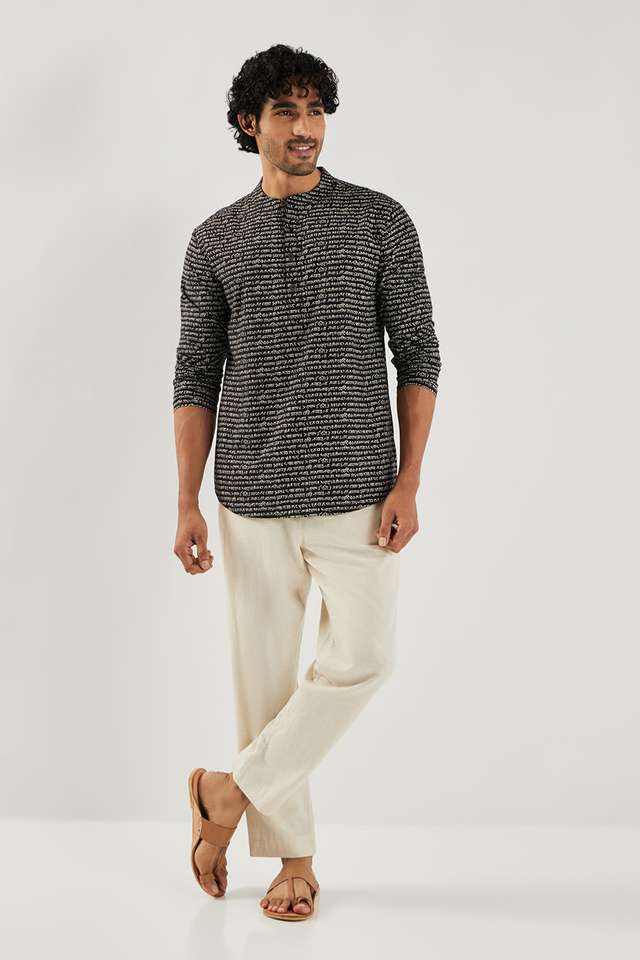 Printed-Cotton-Blend-Collared-Men-s-Casual-Wear-Short-Kurta