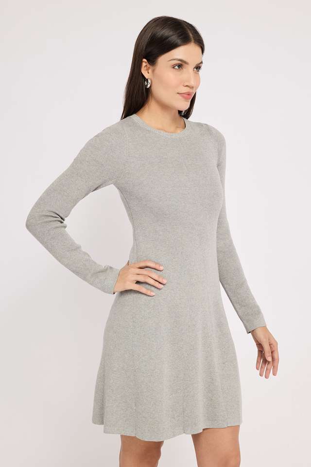 Solid Round Neck Cotton Women's Mid Thigh Dress-image-20