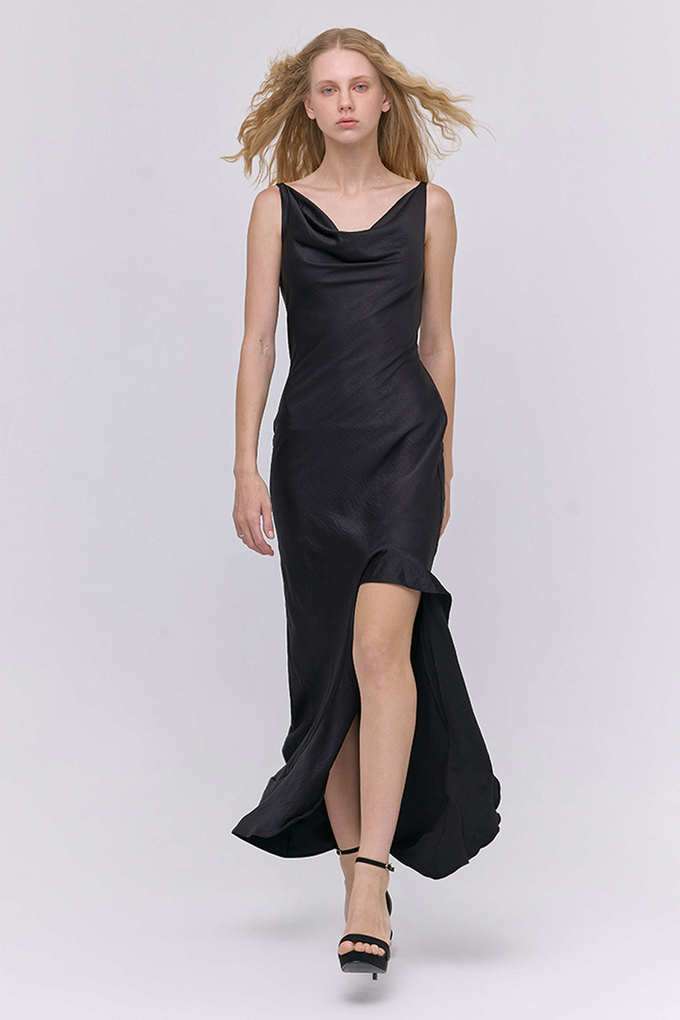 Buy Cover Story Black Solid Cotton Cowl Neck Women's Maxi Dress | Shoppers  Stop