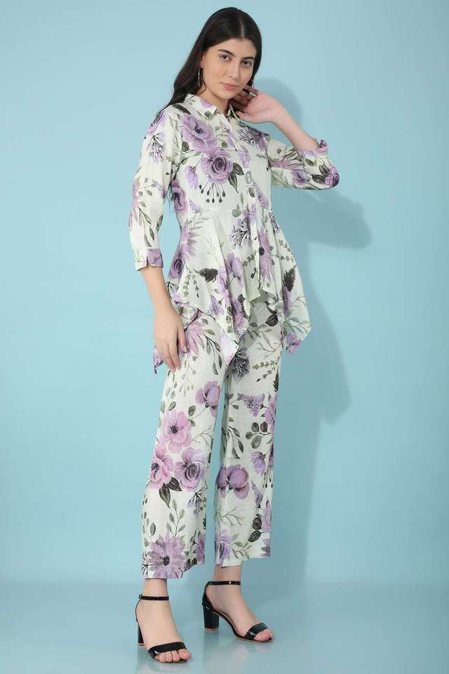 Crimsoune Club Women's Green Floral Print Linen Co-Ord Sets-picture-14