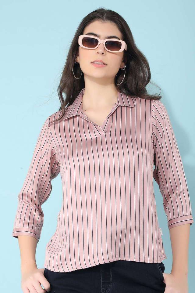 crimsoune club Stripes Lyocell Collared Women Top-picture-19