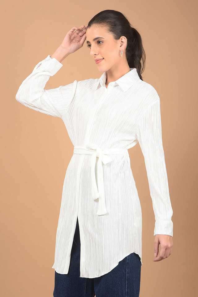 crimsoune club Textured Polyester Collared Women Tunic with Belt-picture-32
