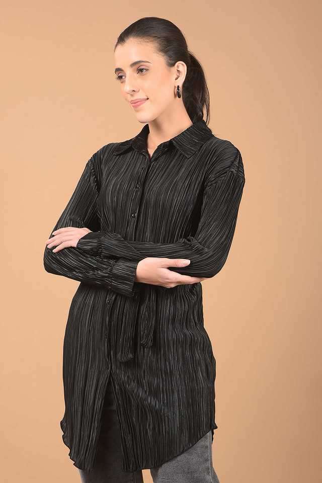 crimsoune club Textured Polyester Collared Women Tunic with Belt-picture-36