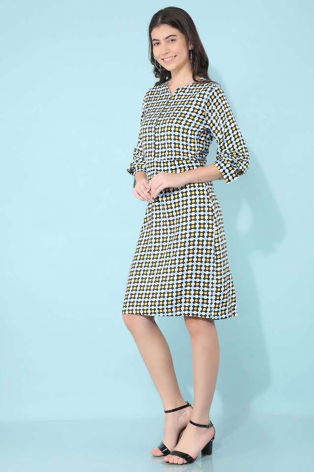 Printed-V-Neck-Lyocell-Women-s-Knee-Length-Dress