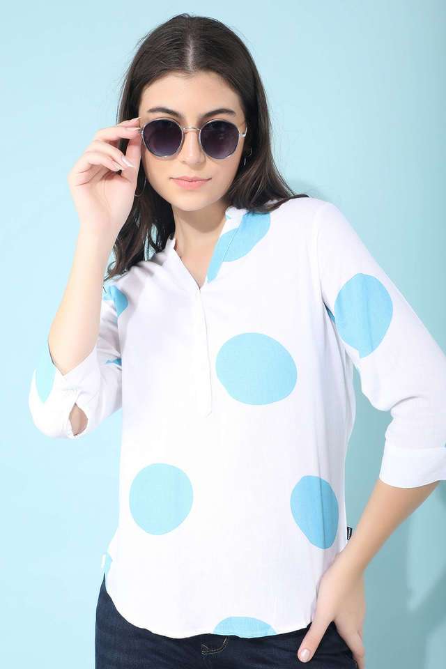 crimsoune club Polka Dots Blended Fabric V-Neck Women Top-picture-36