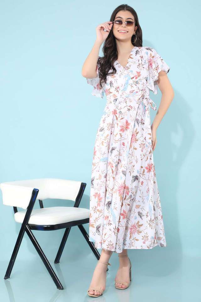 crimsoune club Floral V-Neck Polyester Women Dress-picture-36