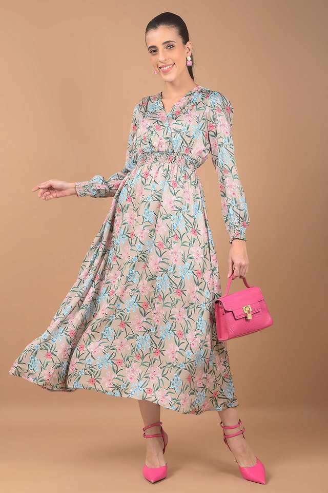 crimsoune club Floral V-Neck Polyester Women Dress-picture-39