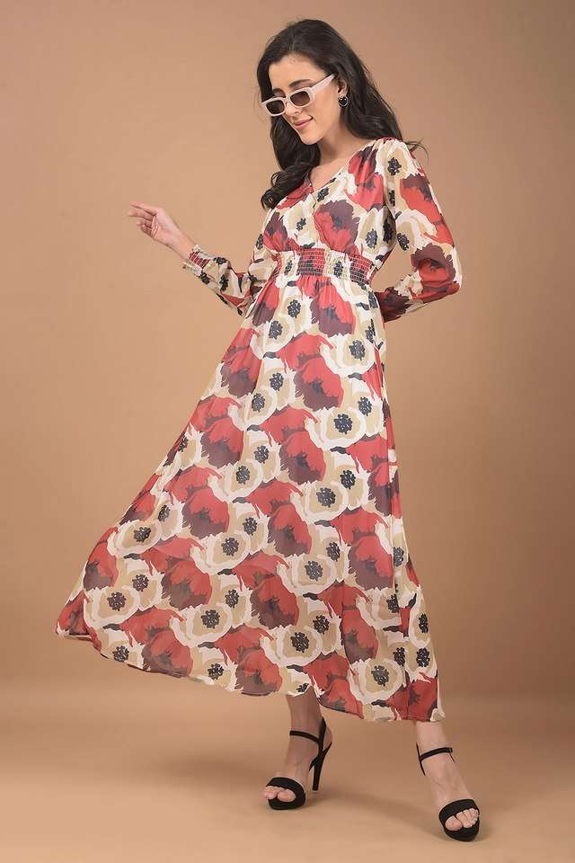 crimsoune club Floral V-Neck Polyester Women Dress-picture-41
