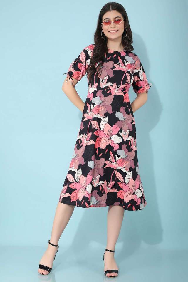 crimsoune club Floral Round Neck Polyester Women Dress-picture-42