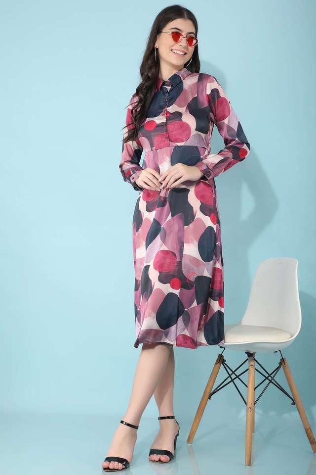 crimsoune club Printed Collared Polyester Women Dress-picture-38
