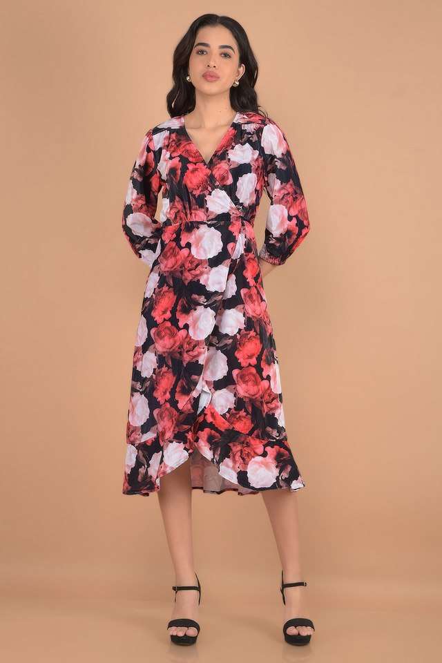 crimsoune club Floral V-Neck Polyester Women Dress-picture-38
