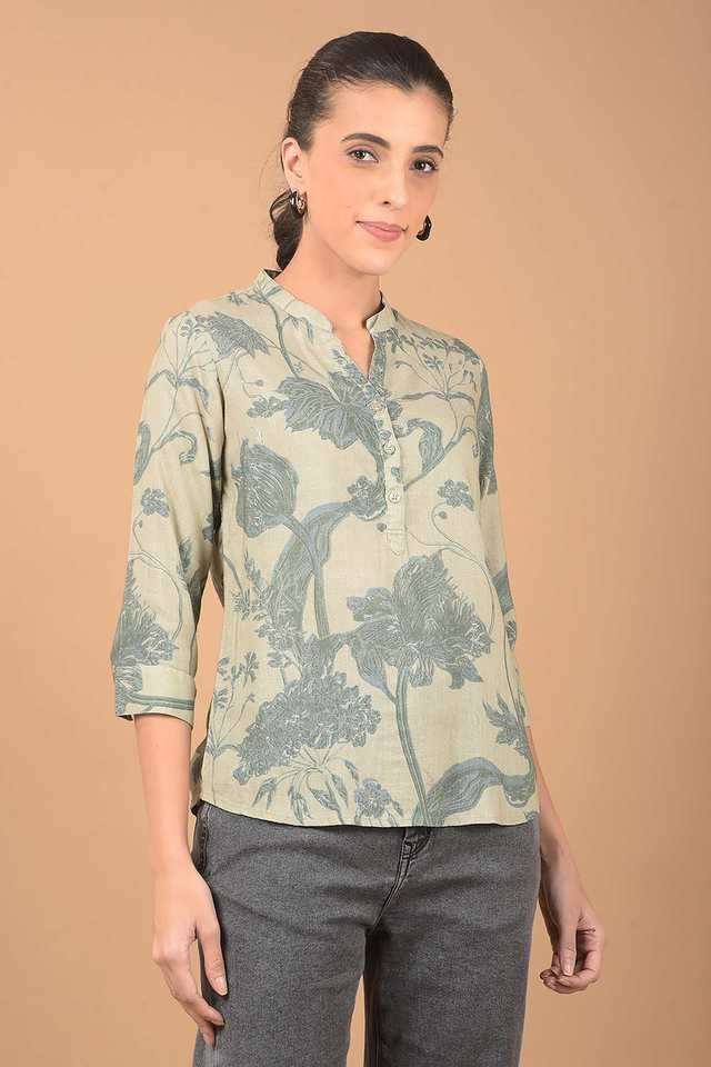 crimsoune club Floral Blended Fabric Collared Women Top-picture-32