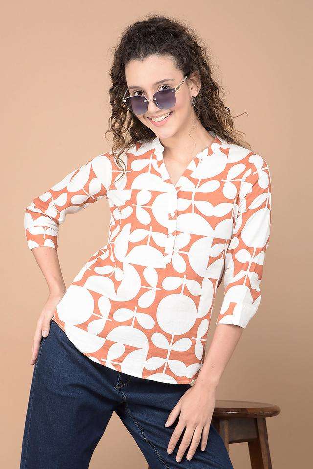 crimsoune club Printed Cotton Collared Women Top-picture-19