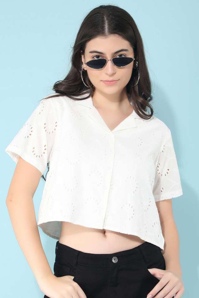 crimsoune club Embroidered Collared Cotton Women Casual Wear Crop Shirt-picture-17