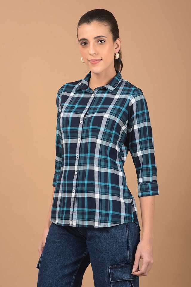 crimsoune club Checks Collared Blended Fabric Women Casual Wear Shirt-picture-22