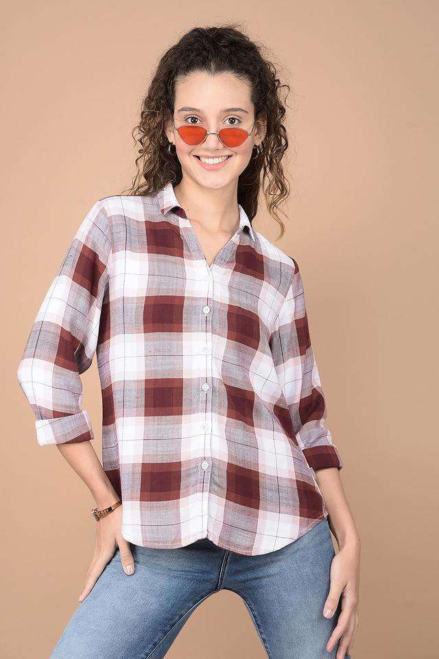 crimsoune club Checks Collared Lyocell Women Casual Wear Shirt-picture-27