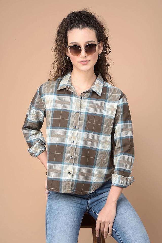 crimsoune club Checks Collared Cotton Women Casual Wear Shirt-picture-23
