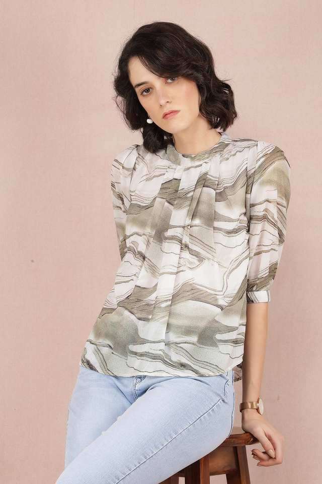 Abstract Polyester Round Neck Women's Top