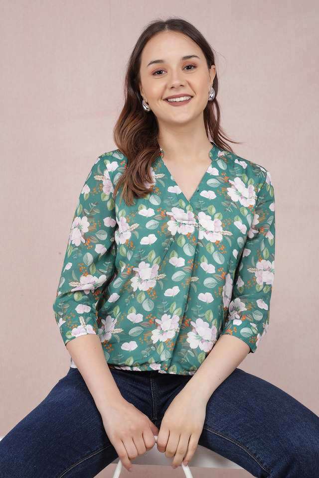 crimsoune club Floral Polyester V-Neck Women Top-picture-25