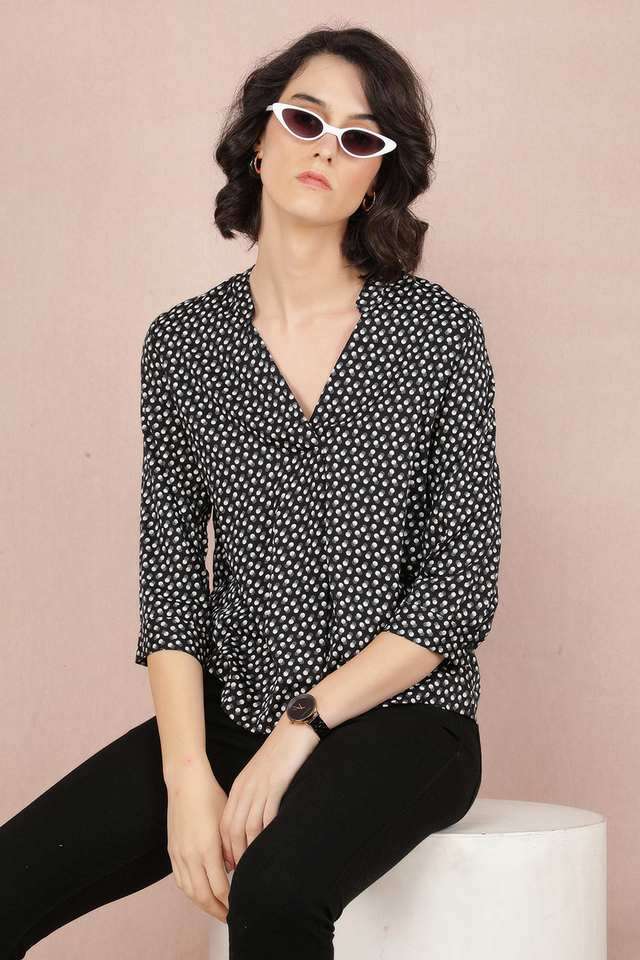 crimsoune club Printed Viscose V-Neck Women Top-picture-12