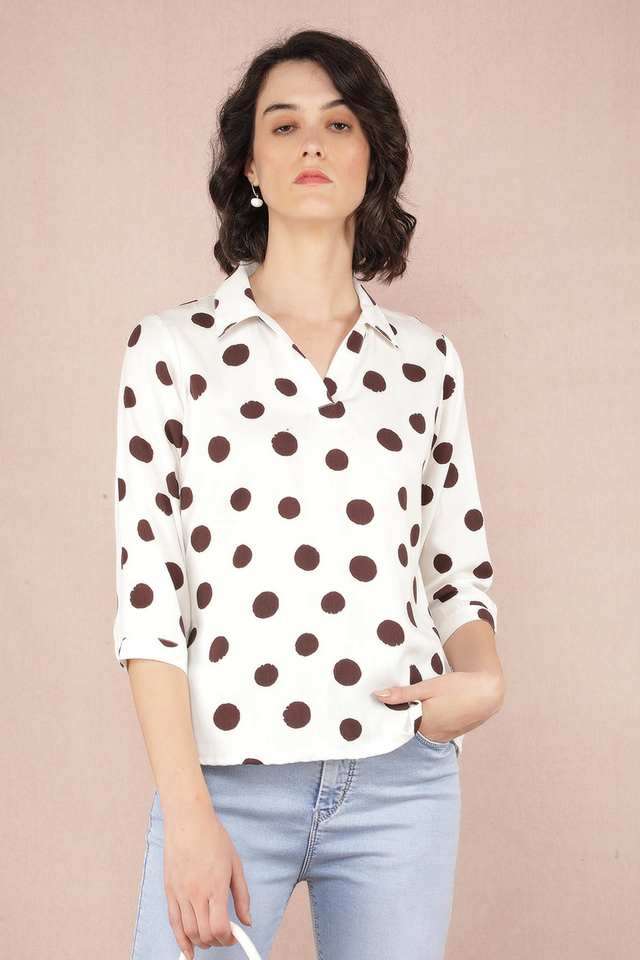 crimsoune club Polka Dots Viscose Collared Women Top-picture-27