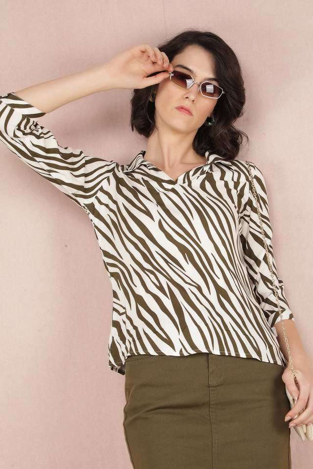 crimsoune club Abstract Viscose Collared Women's Top-picture-33