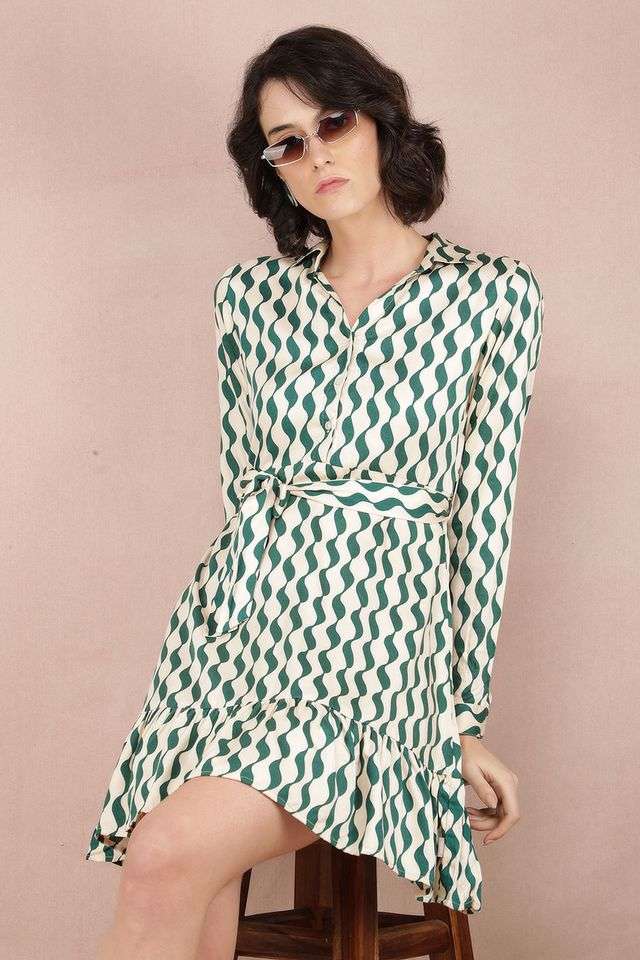 crimsoune club Printed Collared Viscose Women Dress-picture-38