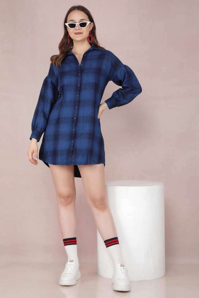 crimsoune club Checks Collared Cotton Women Dress-picture-19