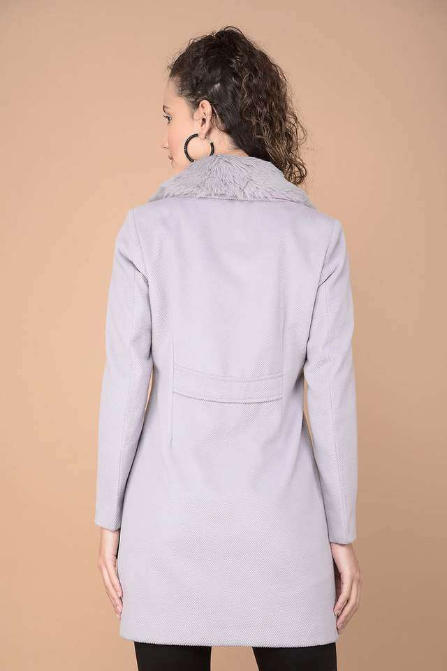 Solid-Collared-Polyester-Women-Coat