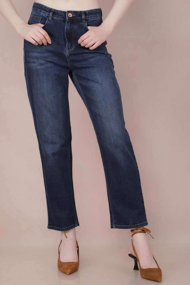 Mid Rise Blended Fabric Straight Fit Women's Jeans-image-7