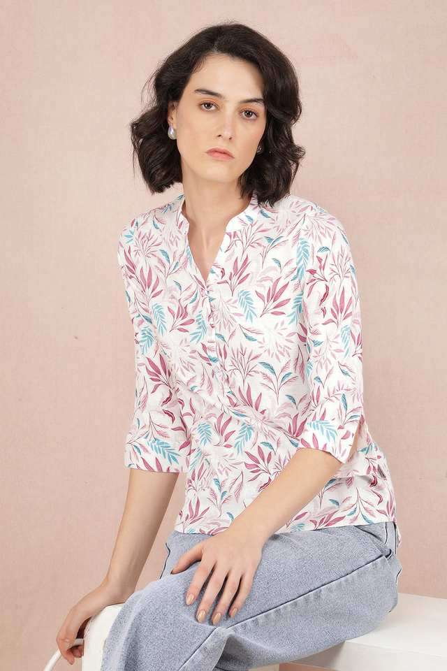 crimsoune club Floral Blended Fabric V-Neck Women's Top-picture-35