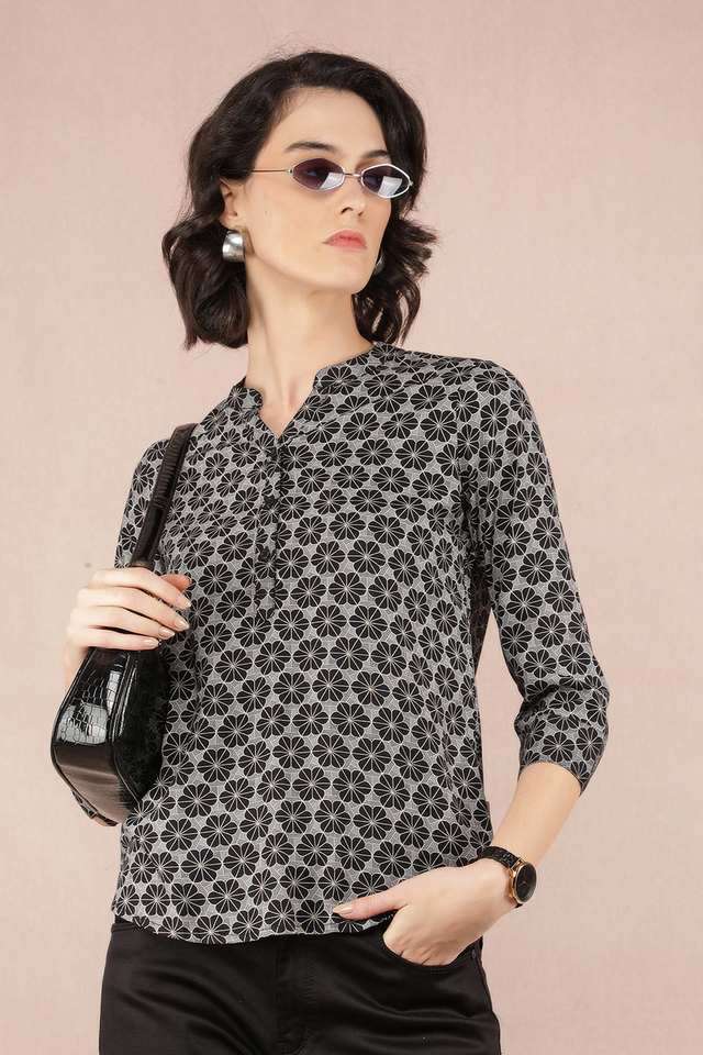 crimsoune club Floral Viscose V-Neck Women Top-picture-36