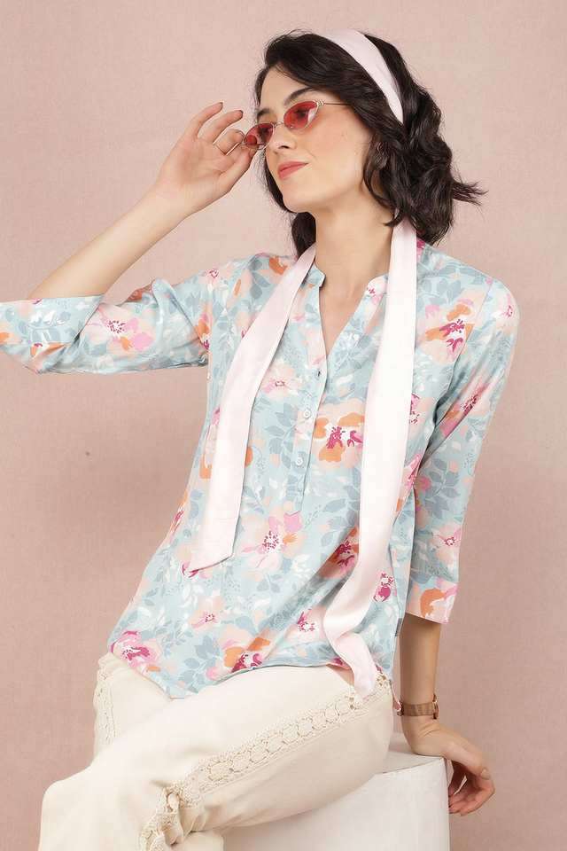 crimsoune club Floral Viscose V-Neck Women Top-picture-42