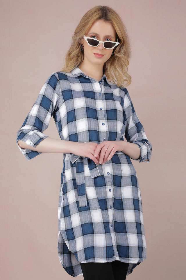 crimsoune club Checks Collared Viscose Women Dress with Belt-picture-40