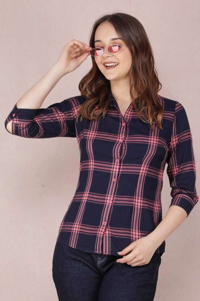 crimsoune club Checks Collared Blended Fabric Women Casual Wear Shirt-picture-14
