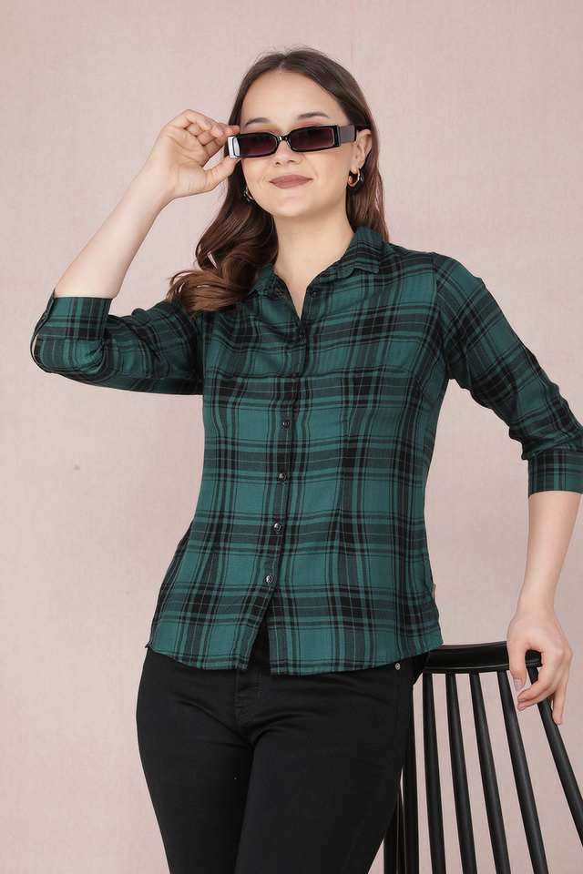 crimsoune club Checks Collared Viscose Women Casual Wear Shirt-picture-40
