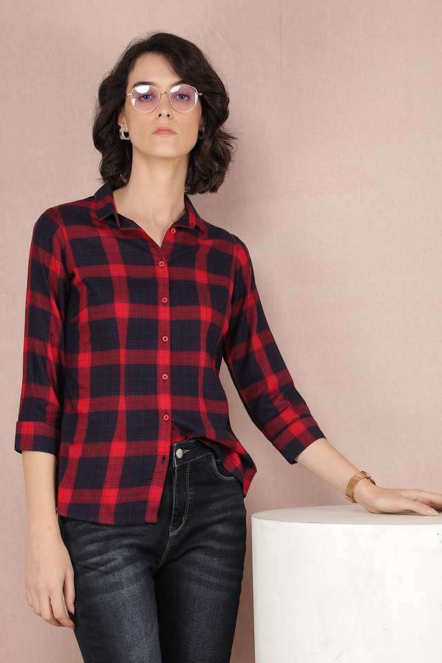 crimsoune club Checks Collared Blended Fabric Women Casual Wear Shirt-picture-15