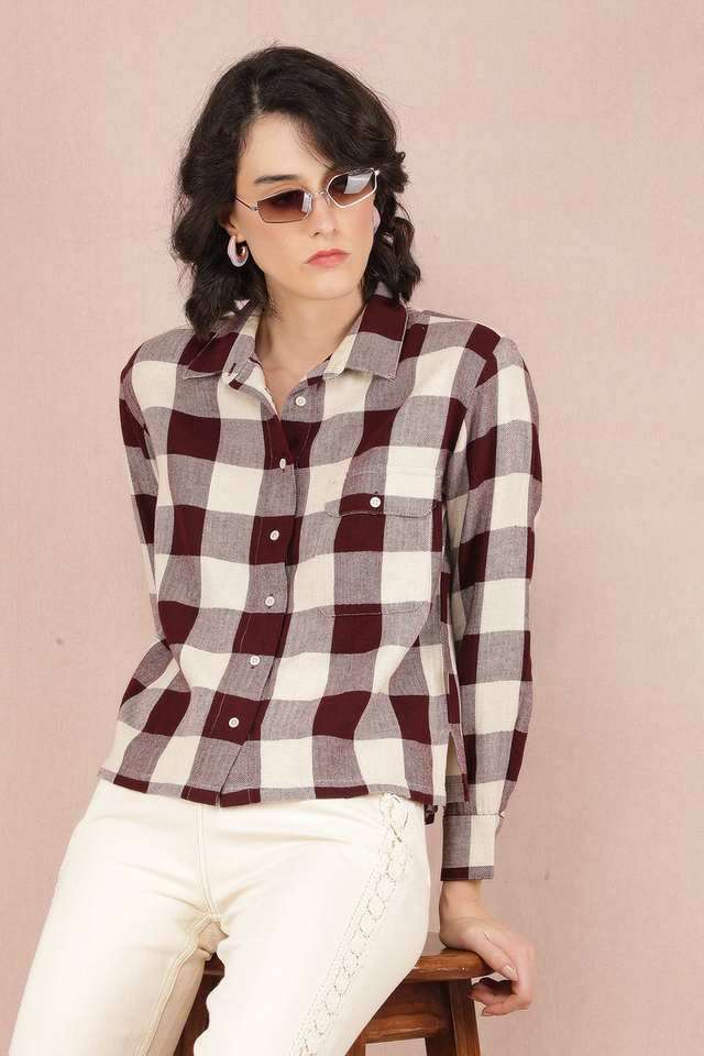 crimsoune club Checks Collared Blended Fabric Women Casual Wear Shirt-picture-36