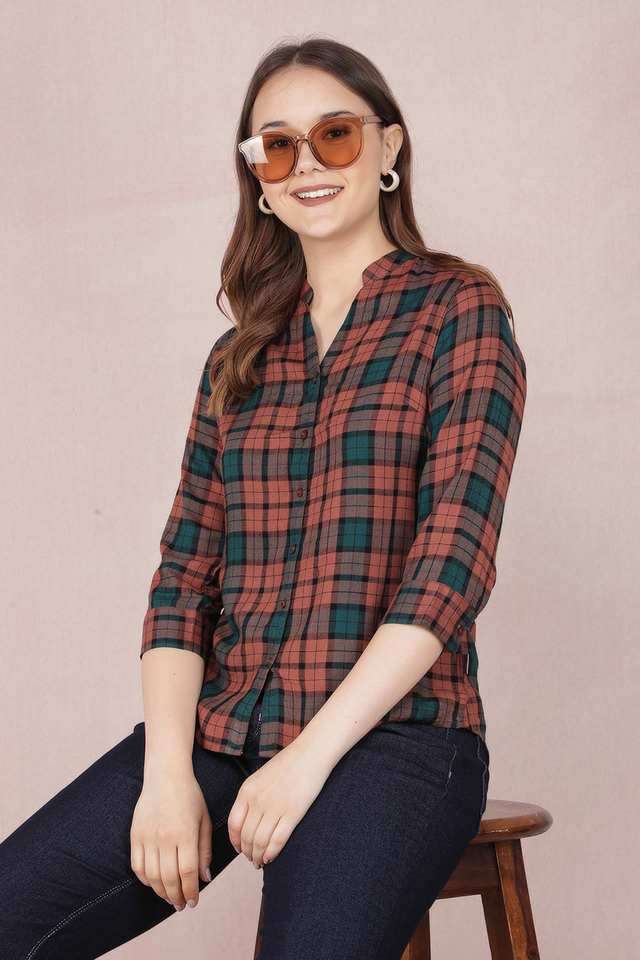 Checks Viscose Slim Fit Women's Shirt-image-20