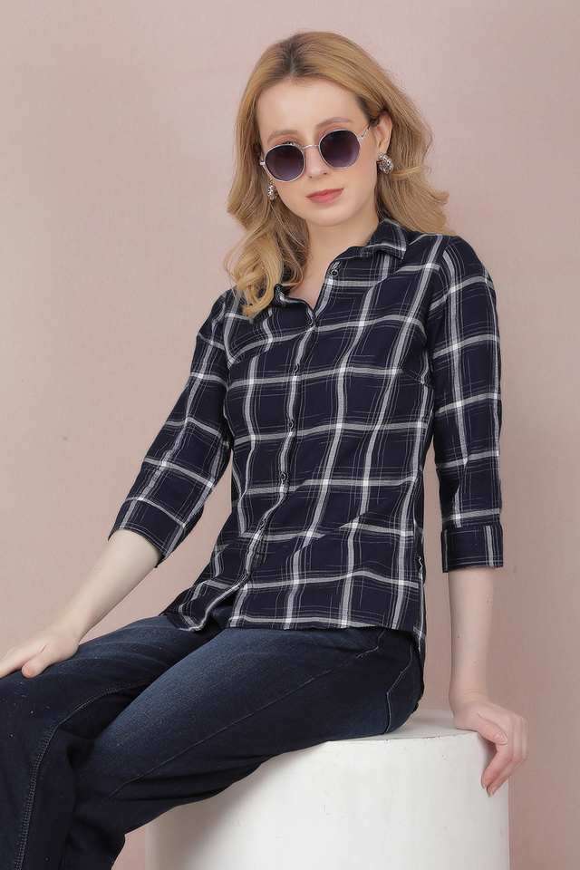 crimsoune club Checks Collared Blended Fabric Women Casual Wear Shirt-picture-29