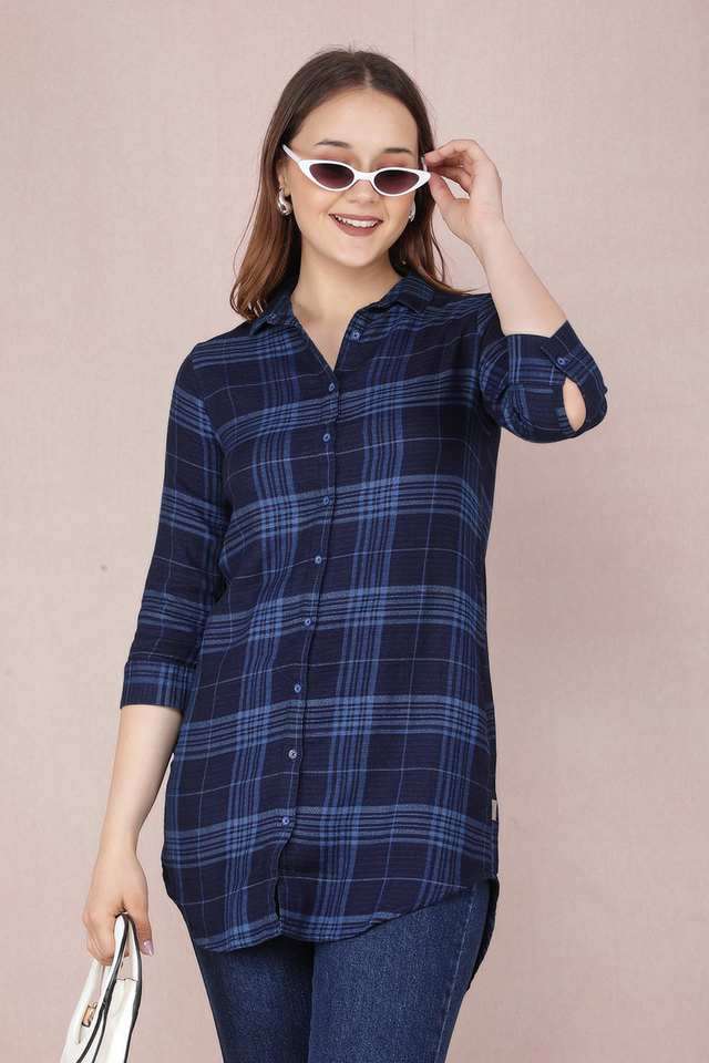 Checks Cotton Slim Fit Women's Shirt-image-39