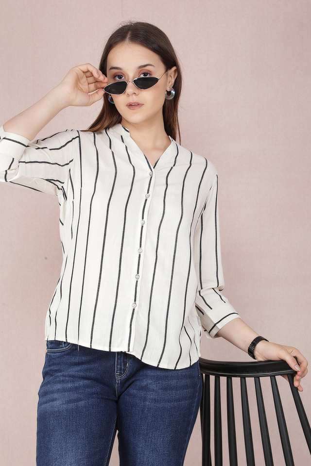 crimsoune club Stripes V-Neck Viscose Women Casual Wear Shirt-picture-11