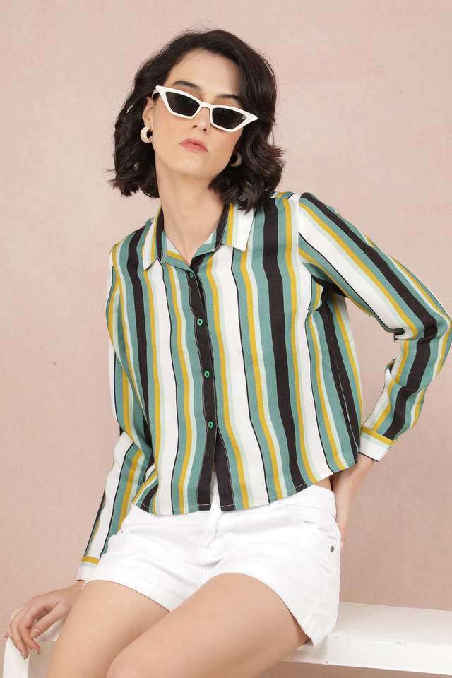 crimsoune club Stripes Collared Blended Fabric Women Casual Wear Shirt-picture-34
