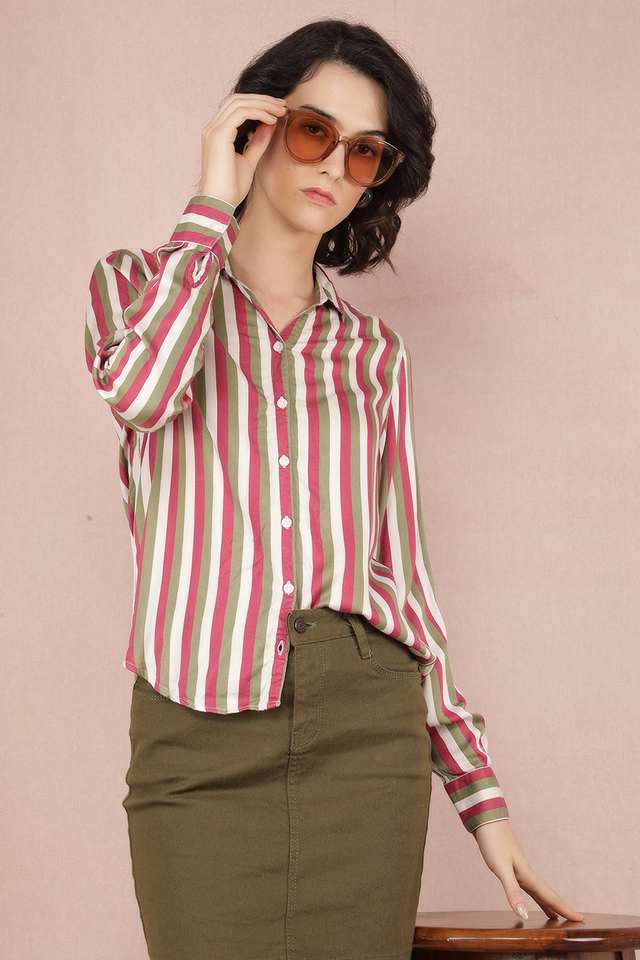 crimsoune club Stripes Collared Viscose Women Casual Wear Shirt-picture-35