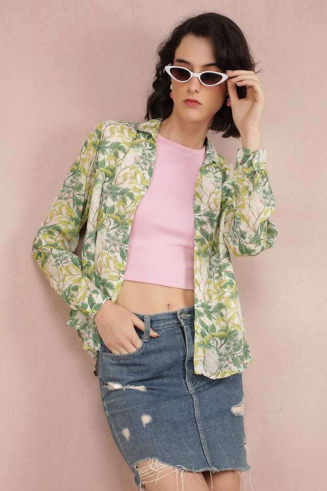Floral Polyester Slim Fit Women's Shirt-image-45
