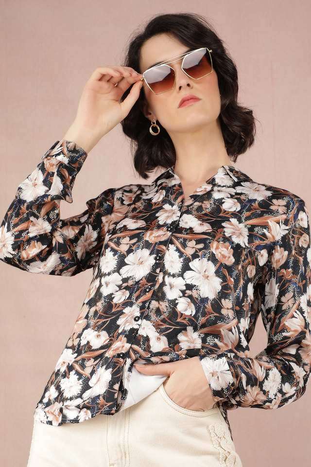 Floral Collared Blended Fabric Women Casual Wear Shirt-image-23