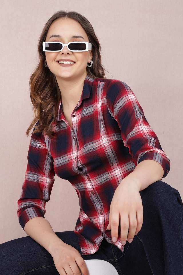 crimsoune club Checks Collared Blended Fabric Women Casual Wear Shirt-picture-18