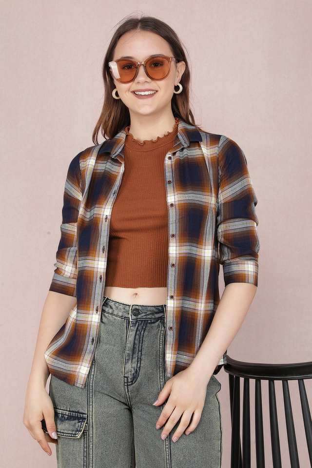 crimsoune club Checks Collared Blended Fabric Women Casual Wear Shirt-picture-34