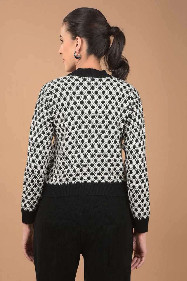 Printed-Round-Neck-Blended-Fabric-Women-Cardigan