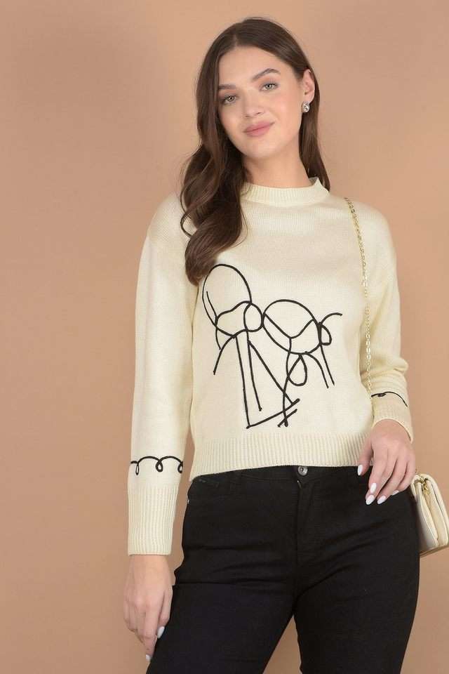 crimsoune club Graphic Print Round Neck Acrylic Women's Winter Wear Sweater-picture-10